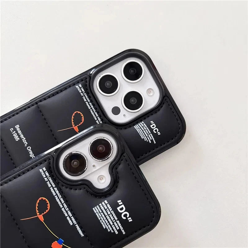 Luxury black white down jacket Sneakers AIR shoelace Phone Case for iPhone 16 11 12 13 14 15 17 Pro Max Plus shockproof Cover