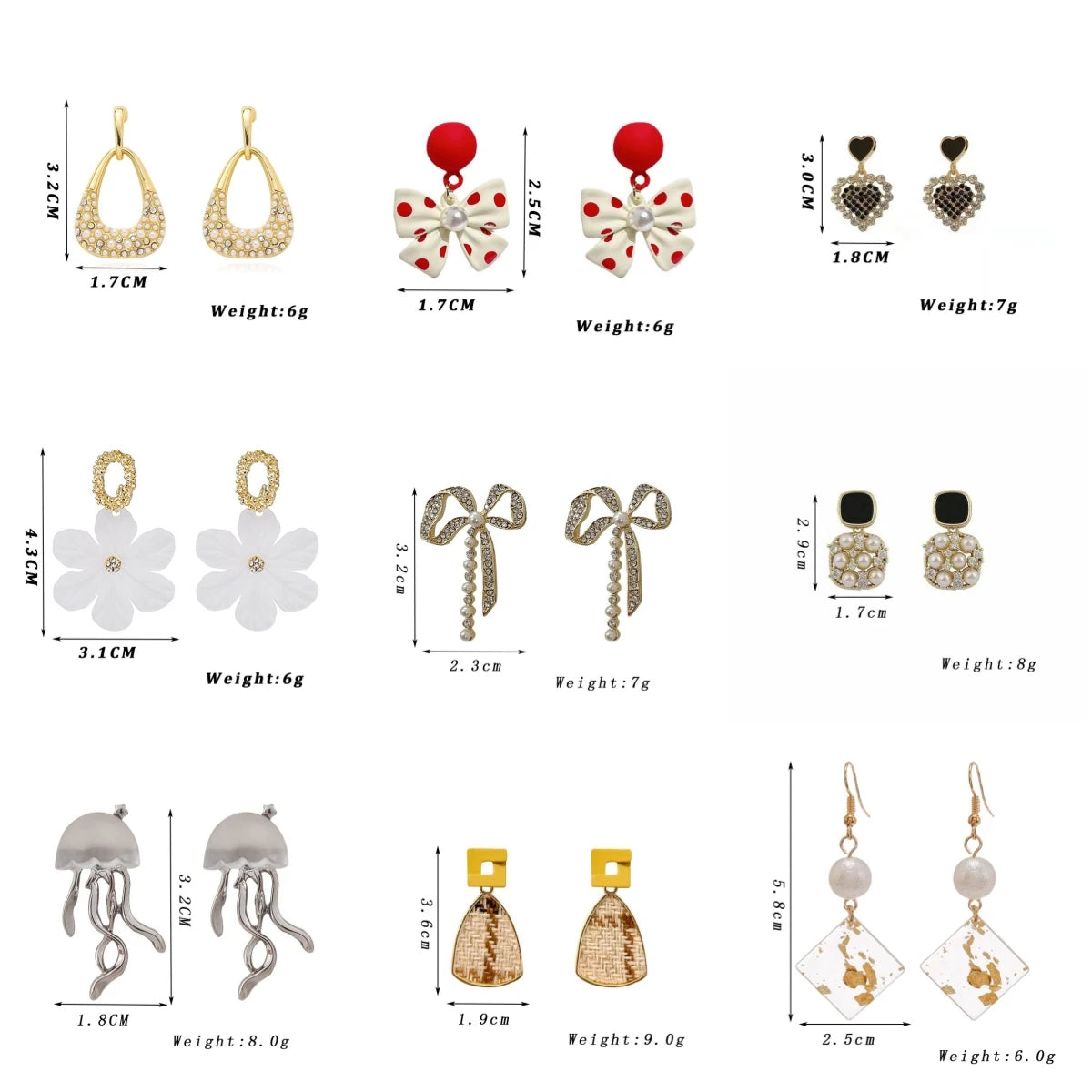 Drop Earrings for Women White Flower Heart Crystal Bow Round Circle Long Pearl Dangle Earrings Geometry Statement Jewelry Gift