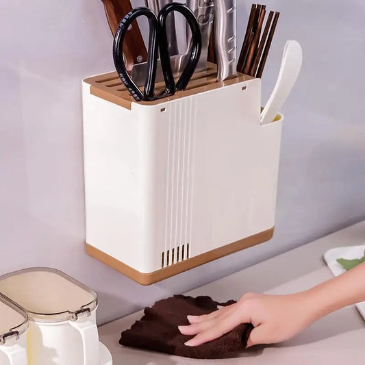 Multifunctional Kitchen Utensil Holder With Knife Slots And Drainage Base Countertop Storage Organizer For Knives And Chopsticks