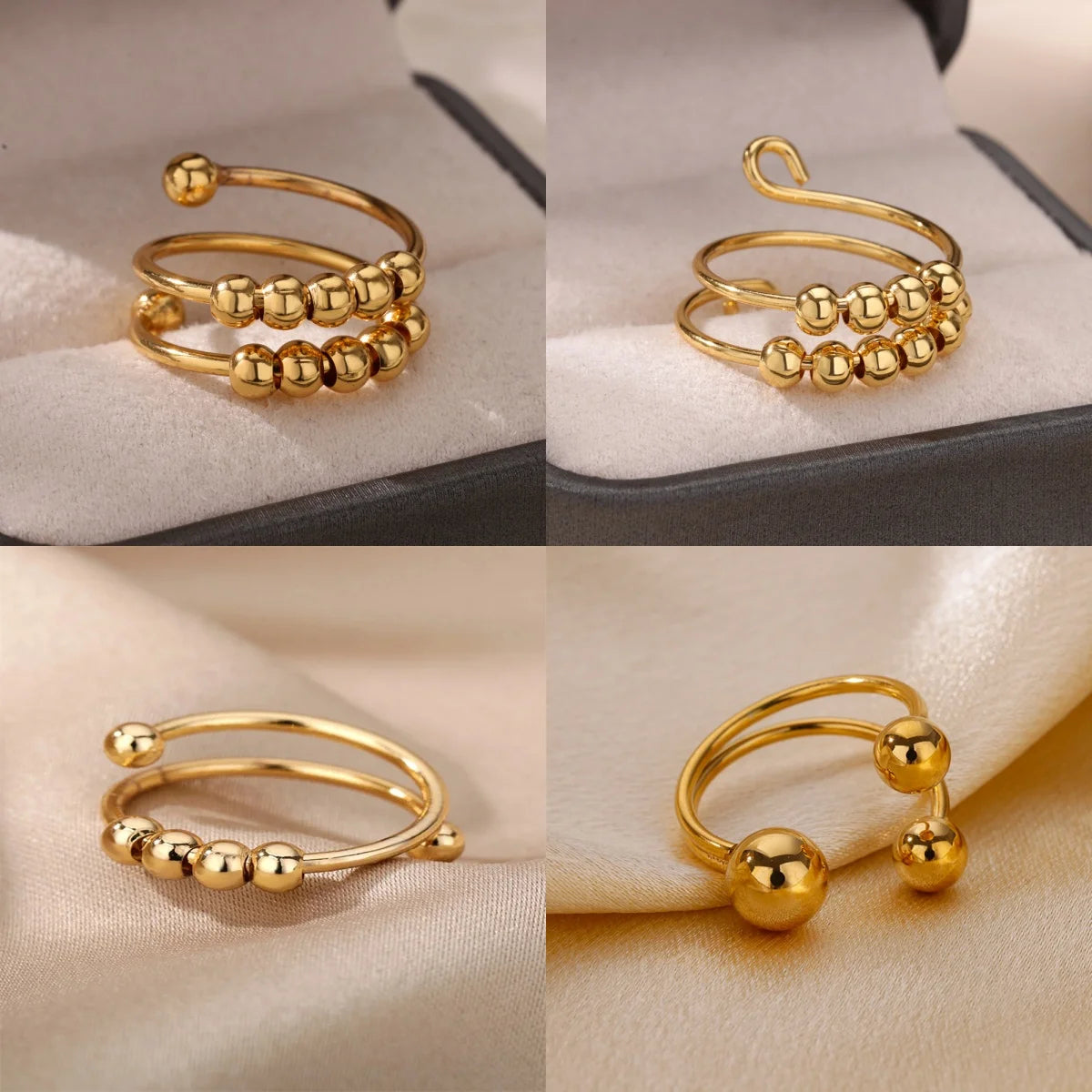 Multi Layer Bead Finger Ring For Women Gold Color Stainless Steel Opening Adjustable Ring Fashion Jewelry Birthday Gift anillos