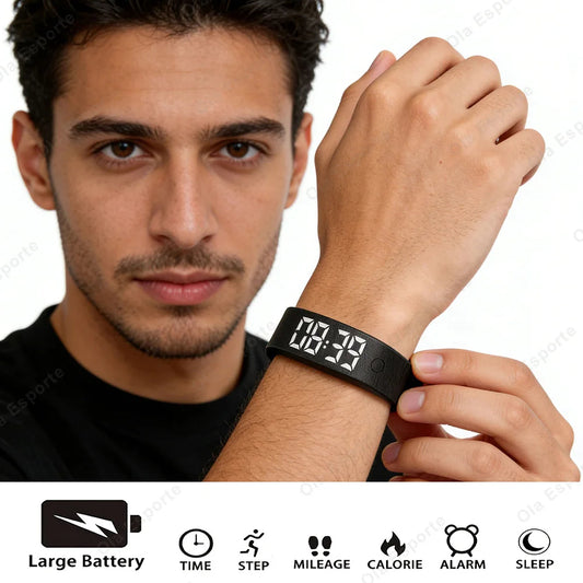LED Digital Alarm Clock Watch Adjustable Snooze-proof Alarm Bracelet with Running Pedometer Waterproof Vibrating Alarm HT30