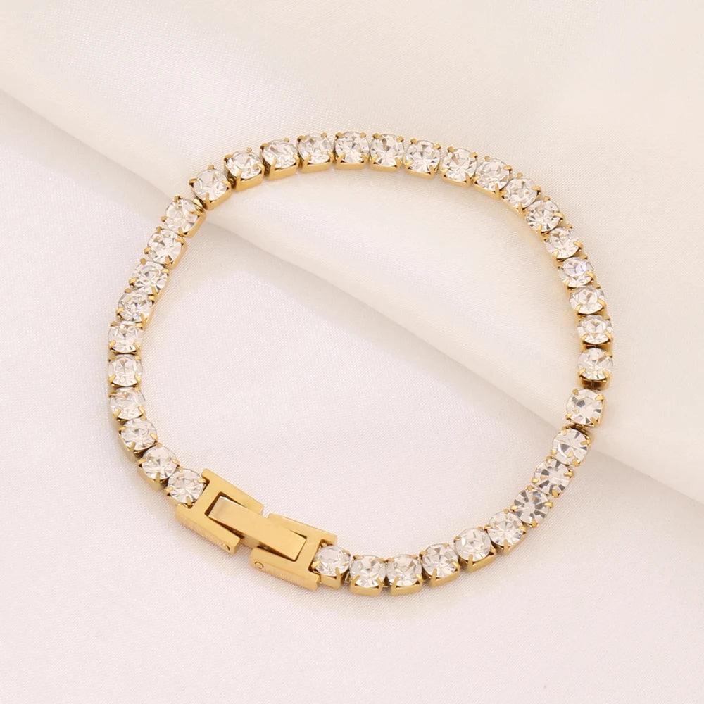 316L 4mm Stainless Steel Bracelet For Women Men's Hip Hop Tennis Chain Bracelets Luxury Crystal Zircon Bracelet Jewelry