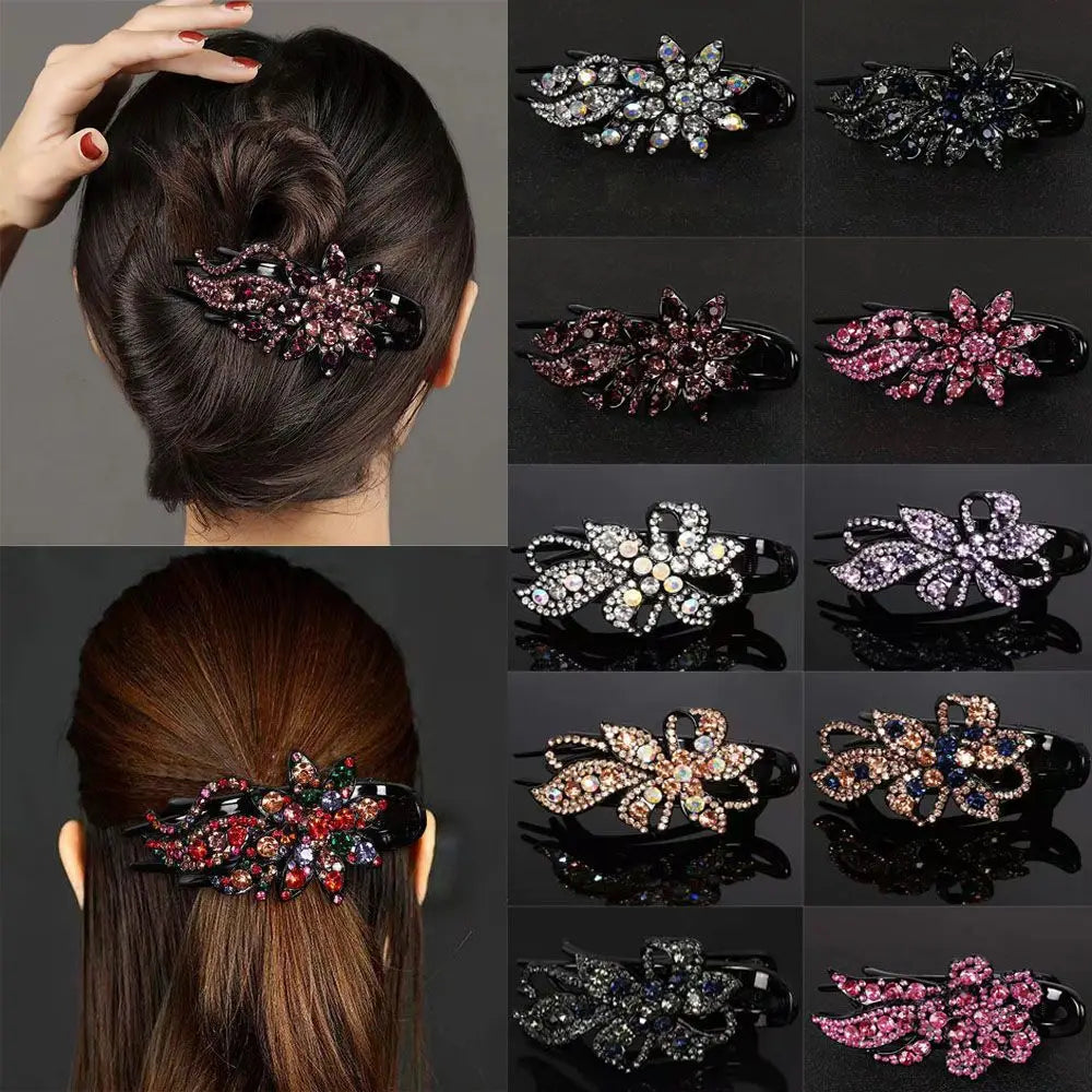 New Shiny Rhinestone Hairpin Flower Leaf Duckbill Hair Claws Retro Hair Clips Accessories For Women Shinning Ponytail Headwear