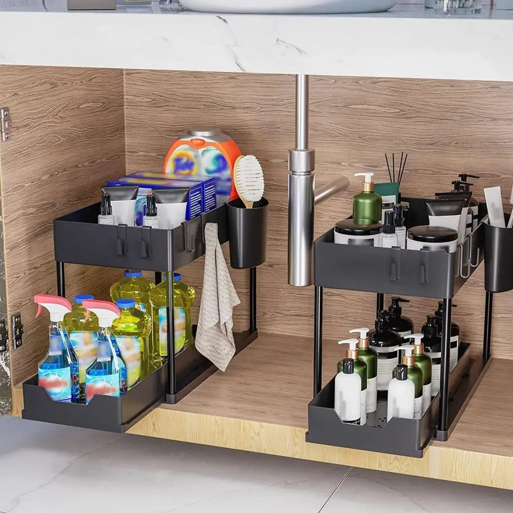 Space-saving Under-sink Organizer Under-sink Organizer Rack Bathroom Storage Shelf Strong Load-bearing Cabinet Organizer 2-tier