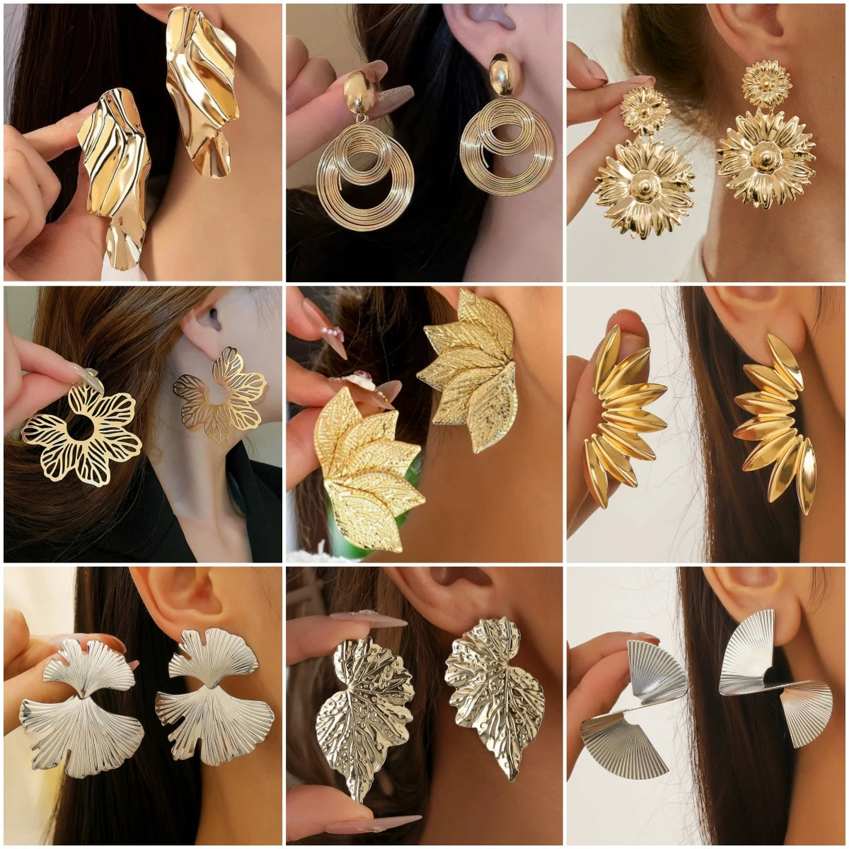 Simple Irregular Twist Metal Drop Earrings for Women Vintage Leaf Round Flower Dangle Earrings Geometric Personality Jewelry