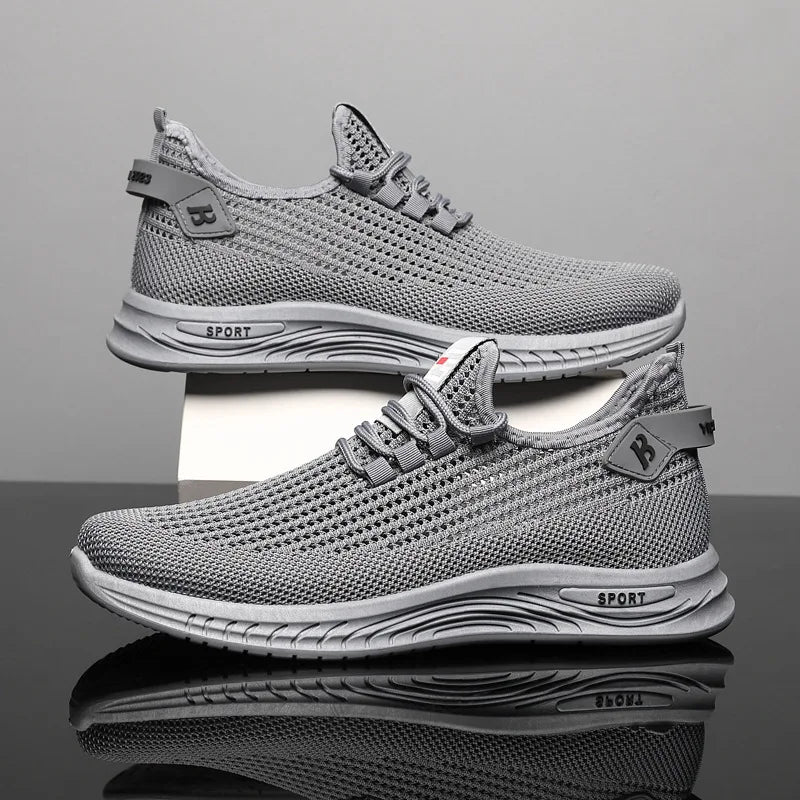 Fashion Men Knit Mesh Trainers Cushioned Soft Sole Non Slip Breathable Walking Sneakers Casual Outdoor Running Street Footwear