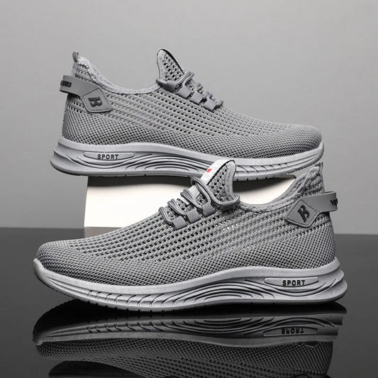 Fashion Men Knit Mesh Trainers Cushioned Soft Sole Non Slip Breathable Walking Sneakers Casual Outdoor Running Street Footwear