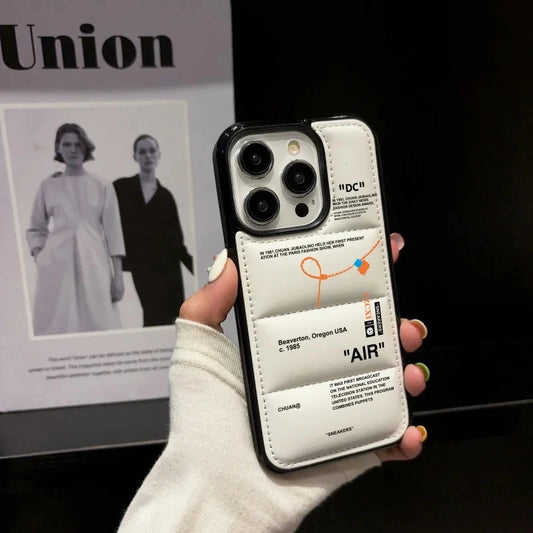 Luxury black white down jacket Sneakers AIR shoelace Phone Case for iPhone 16 11 12 13 14 15 17 Pro Max Plus shockproof Cover
