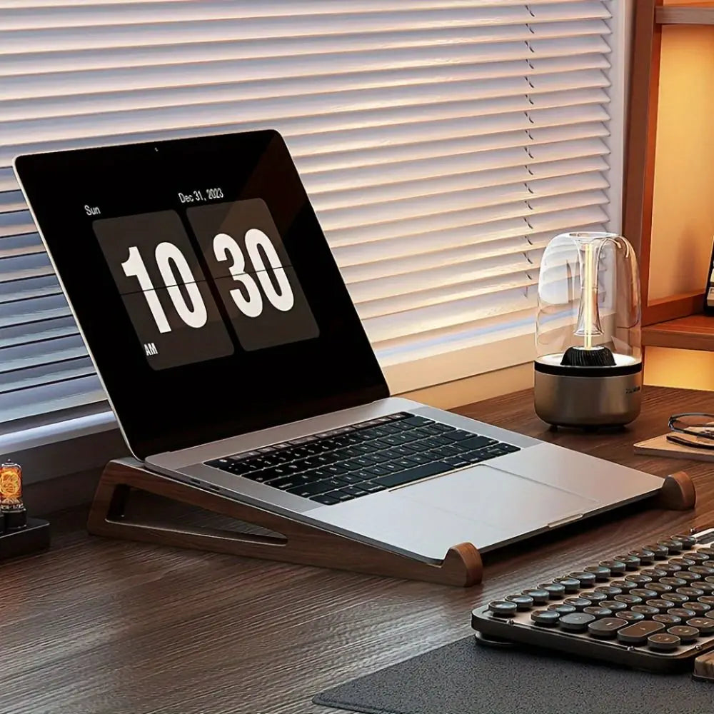 Universal Wooden Laptop Stand Ergonomic Ventilated Tablet Stand Portable 12° Adjustable Angle Laptop Bracket for 10-17inch