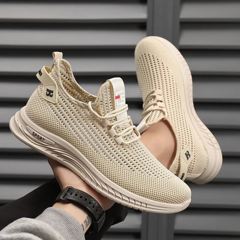 Fashion Men Knit Mesh Trainers Cushioned Soft Sole Non Slip Breathable Walking Sneakers Casual Outdoor Running Street Footwear