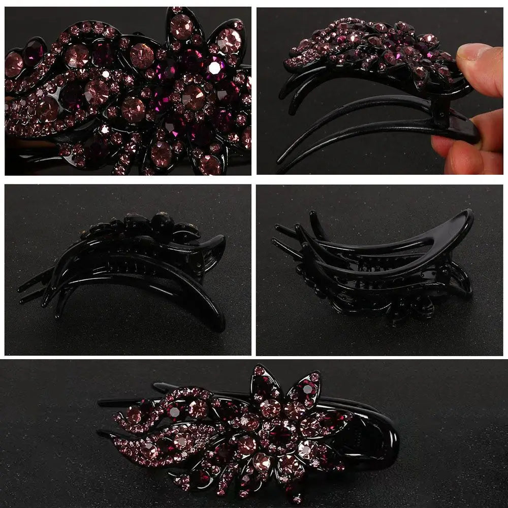 New Shiny Rhinestone Hairpin Flower Leaf Duckbill Hair Claws Retro Hair Clips Accessories For Women Shinning Ponytail Headwear