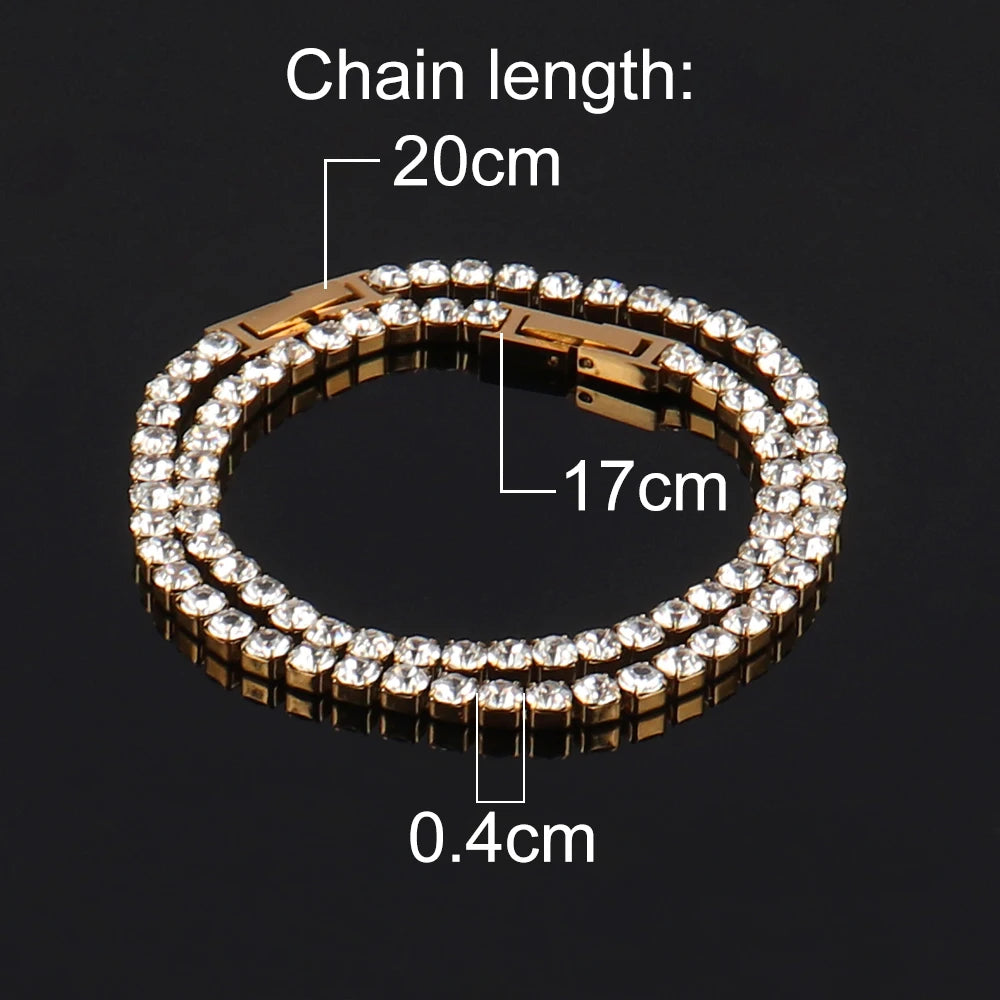 316L 4mm Stainless Steel Bracelet For Women Men's Hip Hop Tennis Chain Bracelets Luxury Crystal Zircon Bracelet Jewelry