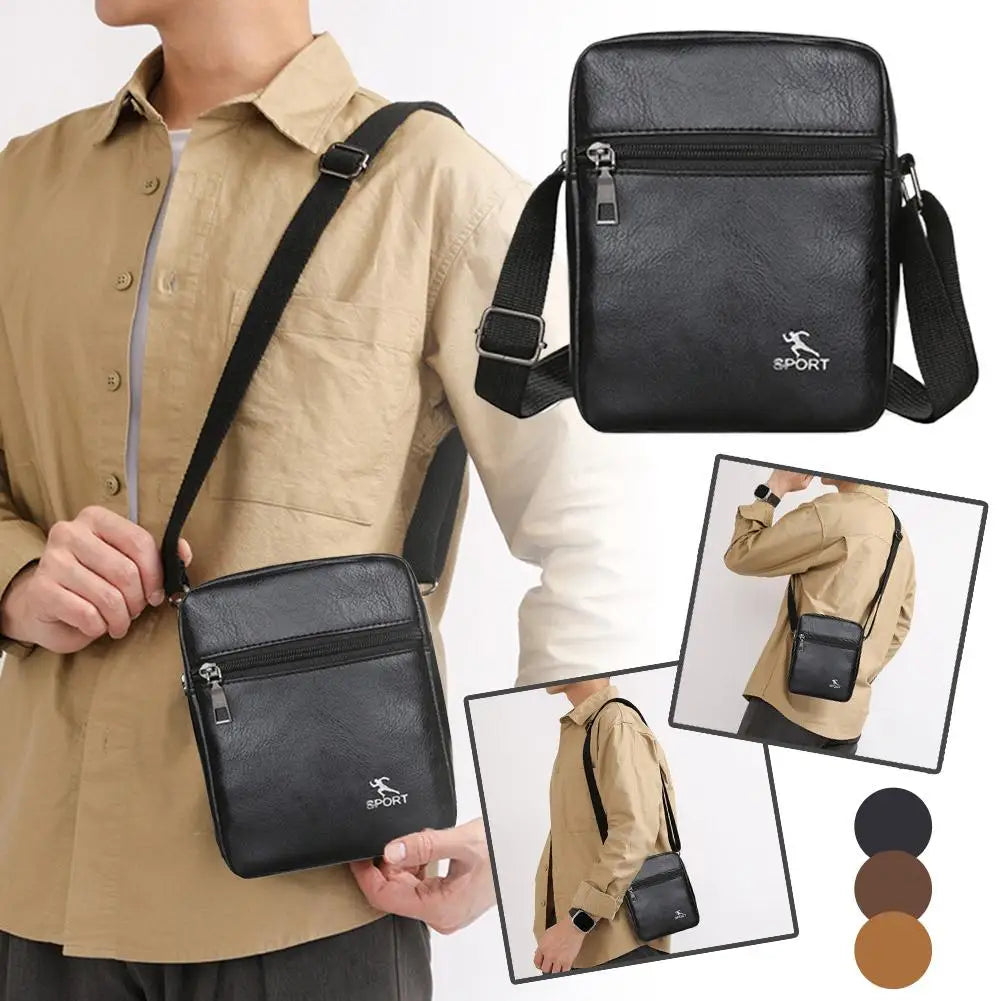 PU Leather Crossbody Bag for Men Office Worker Sling Messenger Shoulder Bags Travel Brown Khaki Handbags Small Tote
