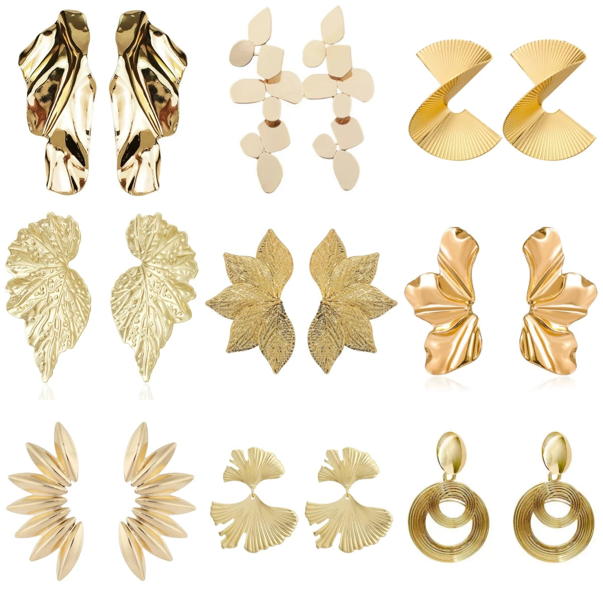 Simple Irregular Twist Metal Drop Earrings for Women Vintage Leaf Round Flower Dangle Earrings Geometric Personality Jewelry