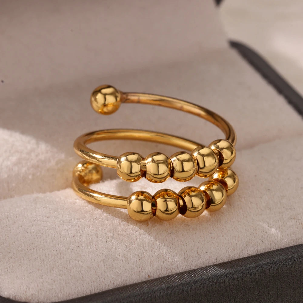 Multi Layer Bead Finger Ring For Women Gold Color Stainless Steel Opening Adjustable Ring Fashion Jewelry Birthday Gift anillos
