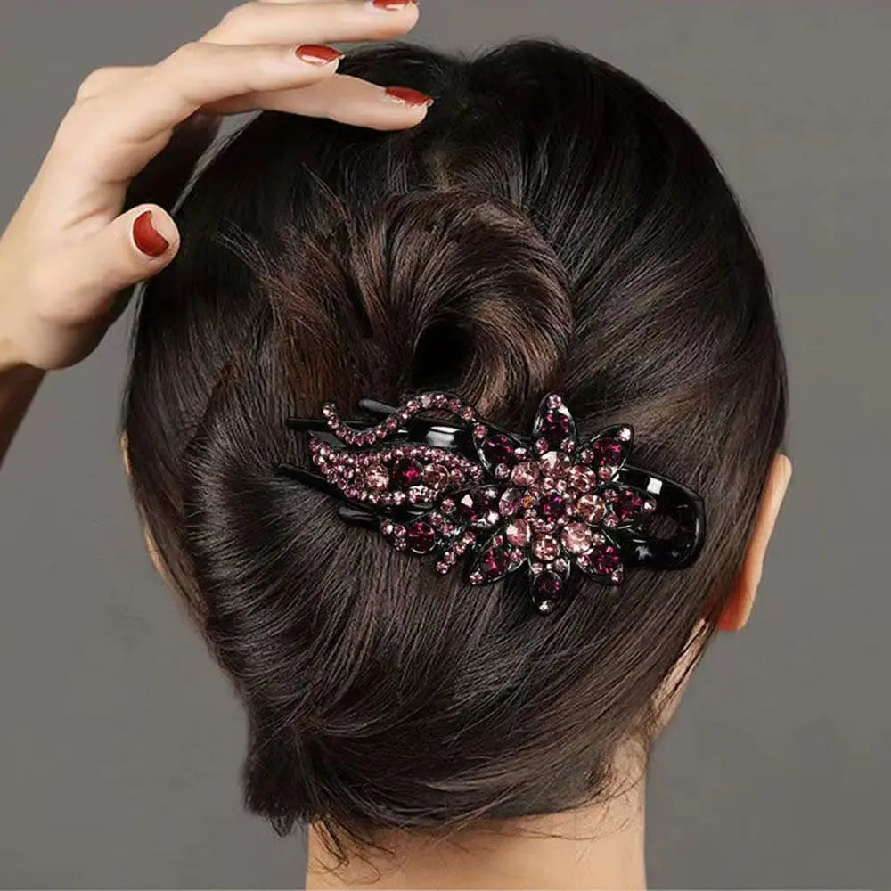 New Shiny Rhinestone Hairpin Flower Leaf Duckbill Hair Claws Retro Hair Clips Accessories For Women Shinning Ponytail Headwear