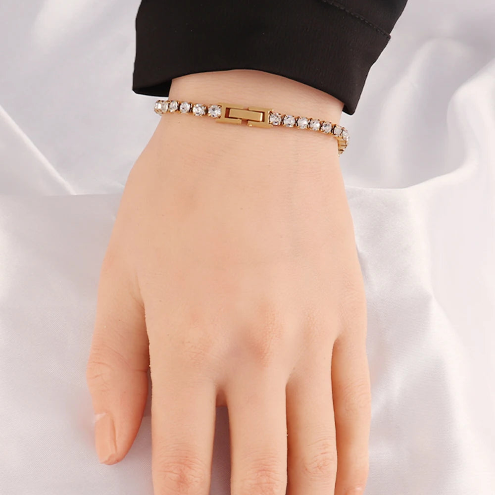 316L 4mm Stainless Steel Bracelet For Women Men's Hip Hop Tennis Chain Bracelets Luxury Crystal Zircon Bracelet Jewelry