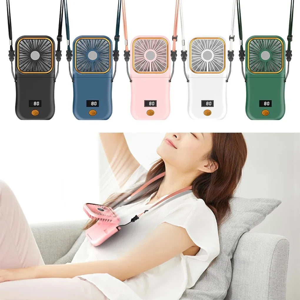 3-in-1 Hanging Neck & Handheld Fan, 3000mAh Portable Power Bank with USB Charging for Outdoor Office Travel