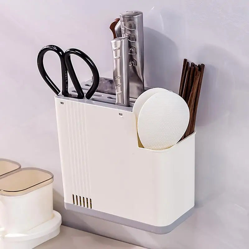 Multifunctional Kitchen Utensil Holder With Knife Slots And Drainage Base Countertop Storage Organizer For Knives And Chopsticks