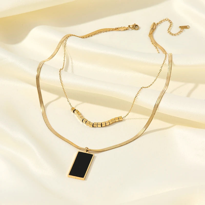 EILIECK 316L Stainless Steel Metal Geometric Heart Pendant Necklace For Women Gold Color Multilayer Neck Chain Jewelry Lady Gift
