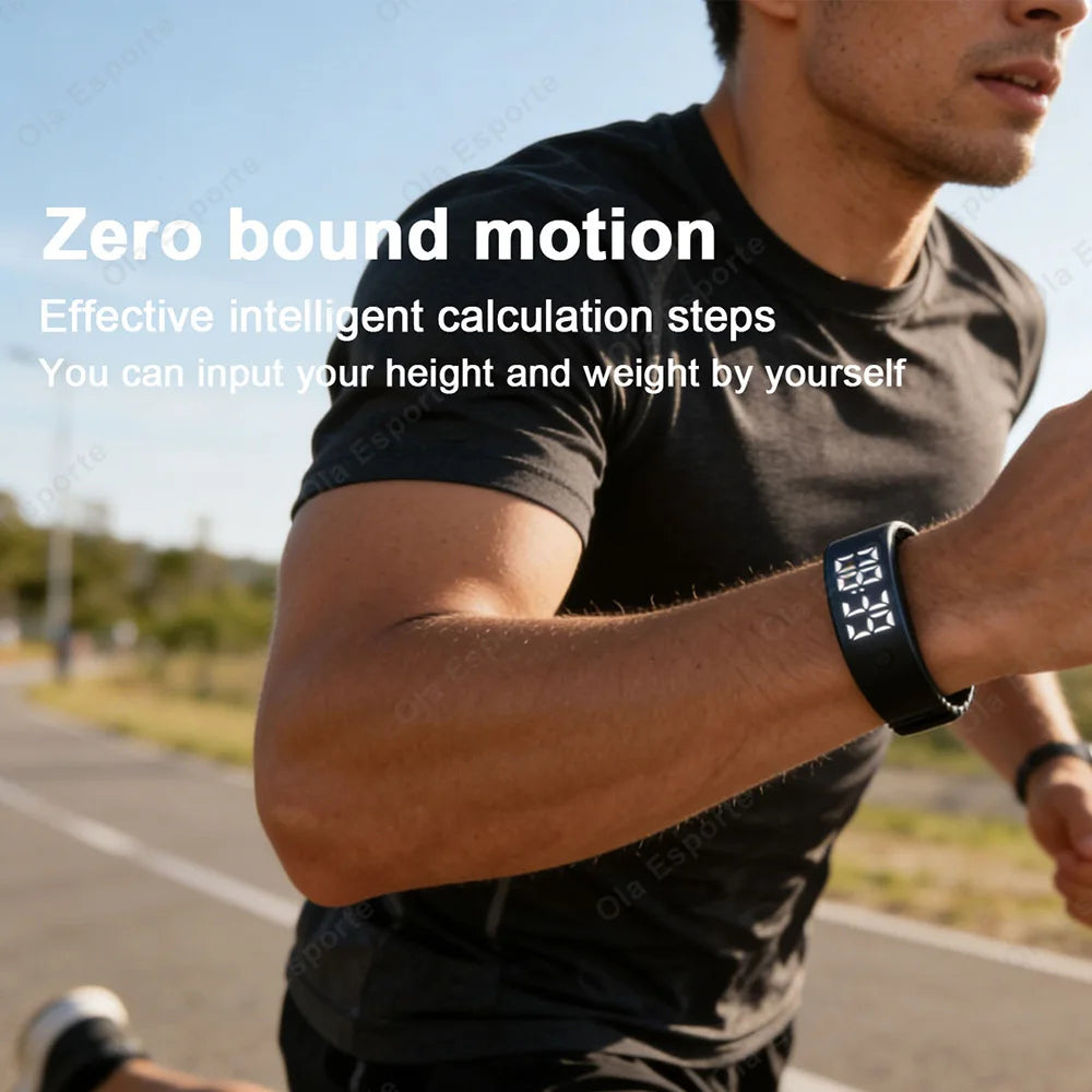 LED Digital Alarm Clock Watch Adjustable Snooze-proof Alarm Bracelet with Running Pedometer Waterproof Vibrating Alarm HT30