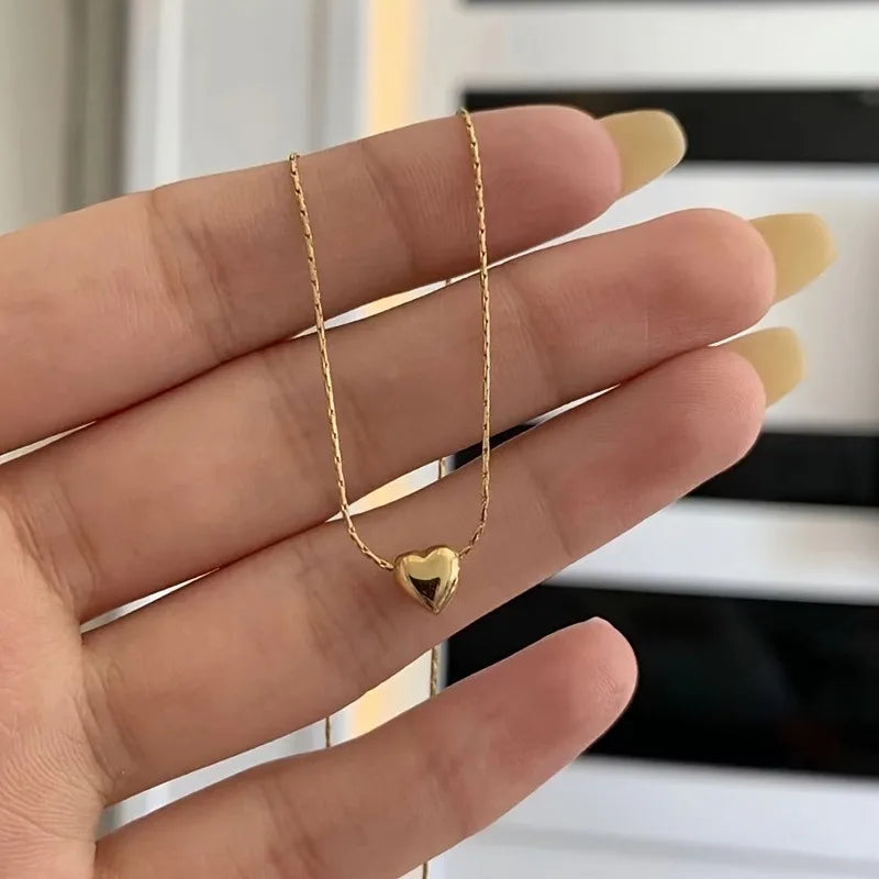Korea Ins Fashion Simple Design Gold Color Heart Pendant Necklace Ladies Personality Trend Party Jewelry Accessories