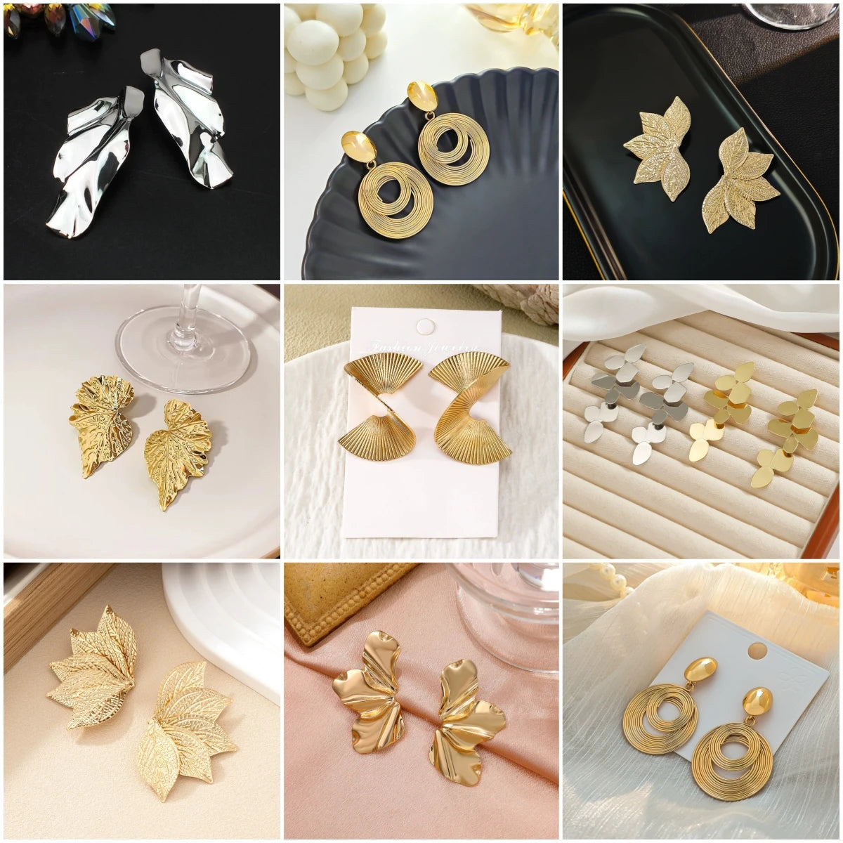 Simple Irregular Twist Metal Drop Earrings for Women Vintage Leaf Round Flower Dangle Earrings Geometric Personality Jewelry