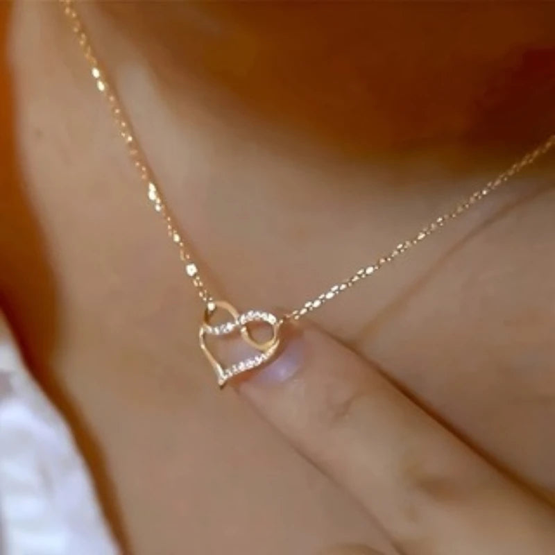 Korea Ins Fashion Simple Design Gold Color Heart Pendant Necklace Ladies Personality Trend Party Jewelry Accessories