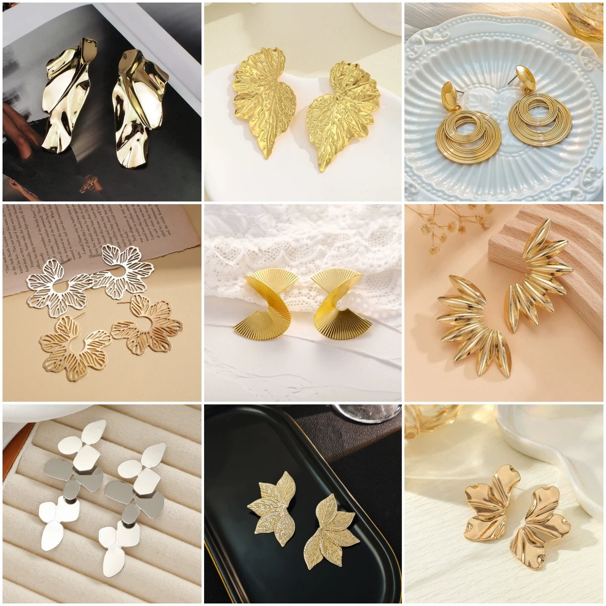 Simple Irregular Twist Metal Drop Earrings for Women Vintage Leaf Round Flower Dangle Earrings Geometric Personality Jewelry