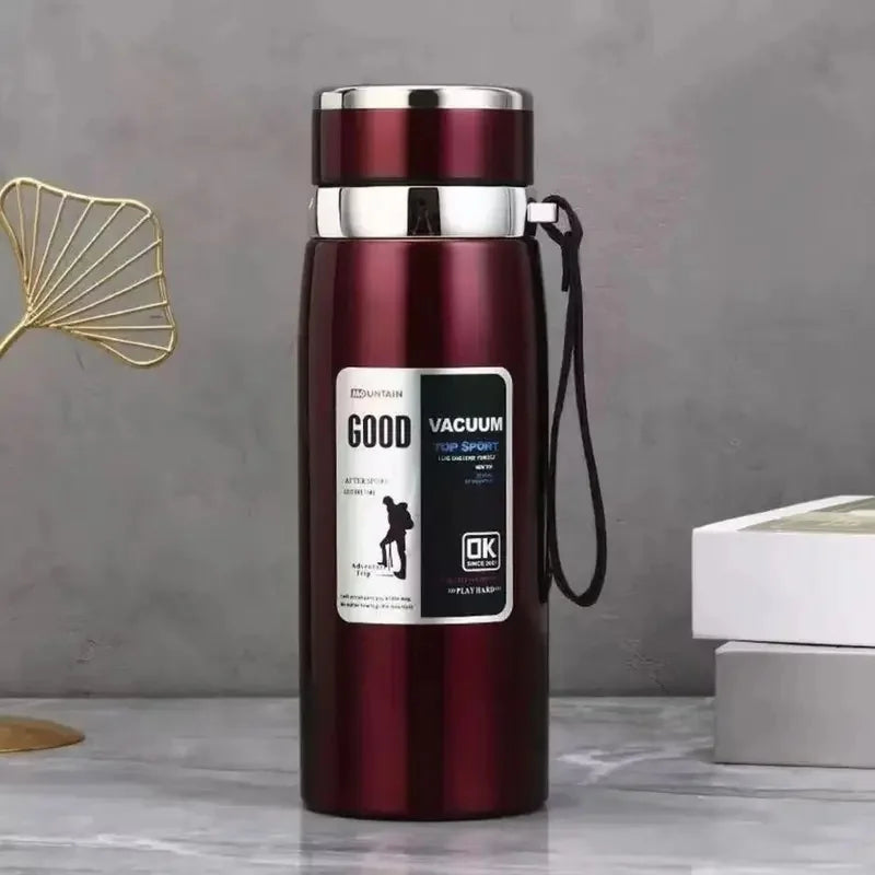 800/1000ml Stainless Steel Sports Bottle with Leak-Proof Design and Carry Strap, High Volume Vacuum Flask