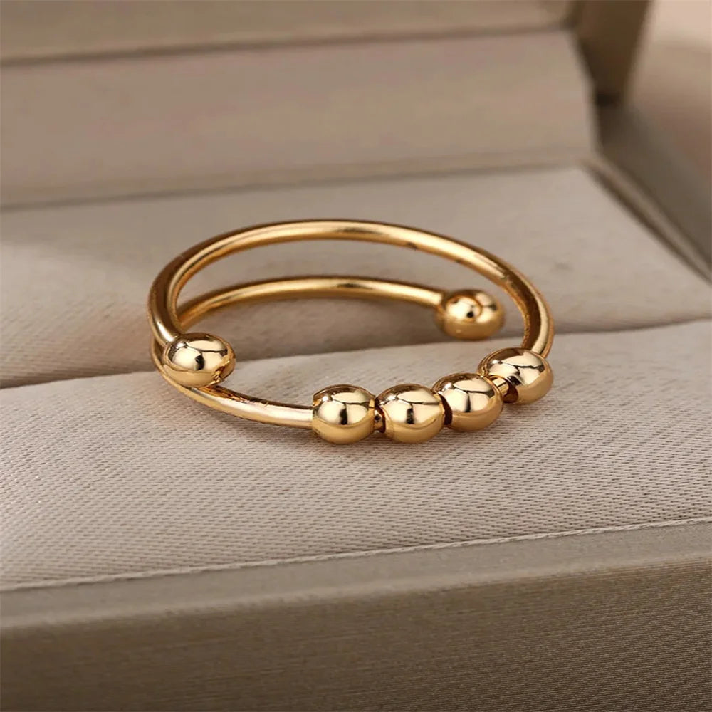 Multi Layer Bead Finger Ring For Women Gold Color Stainless Steel Opening Adjustable Ring Fashion Jewelry Birthday Gift anillos