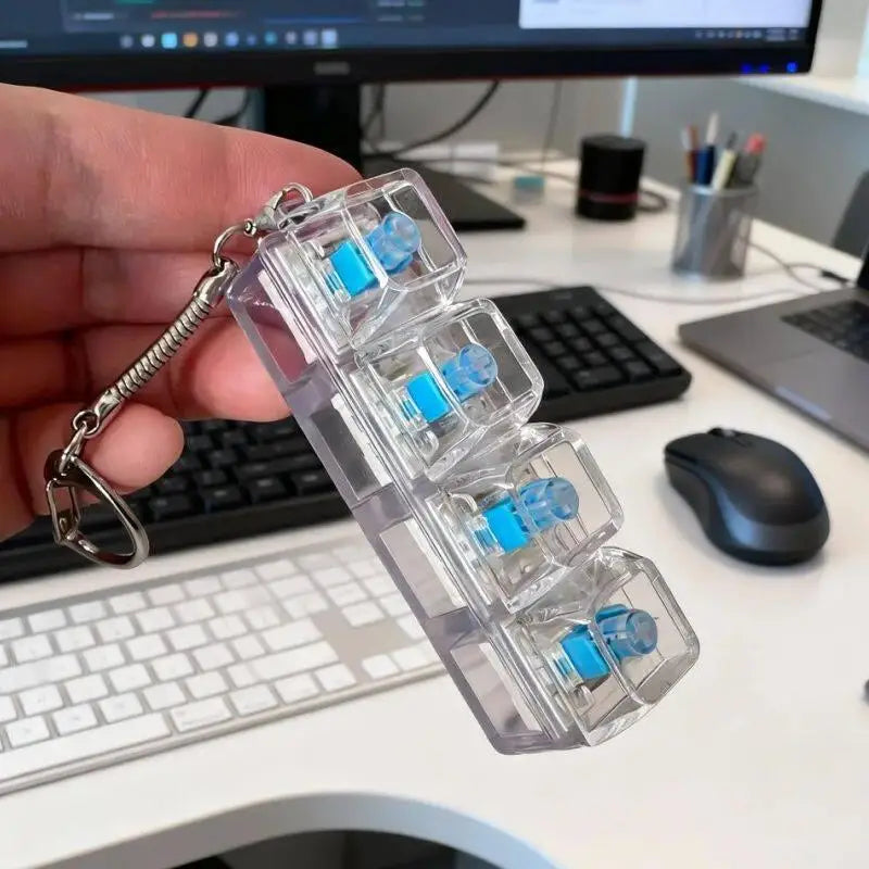 Keyboard Keychain 1 Key Pressable Button with LED Best Desk Decoration Office Toy for Computer Lovers
