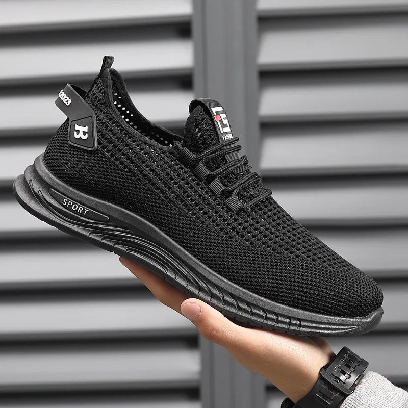 Fashion Men Knit Mesh Trainers Cushioned Soft Sole Non Slip Breathable Walking Sneakers Casual Outdoor Running Street Footwear