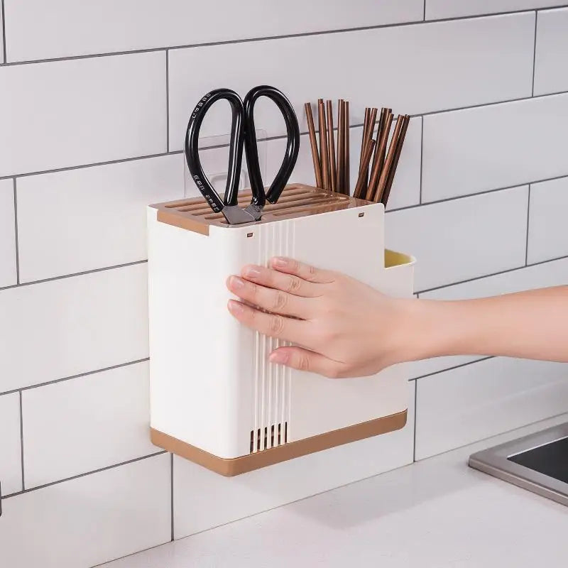 Multifunctional Kitchen Utensil Holder With Knife Slots And Drainage Base Countertop Storage Organizer For Knives And Chopsticks