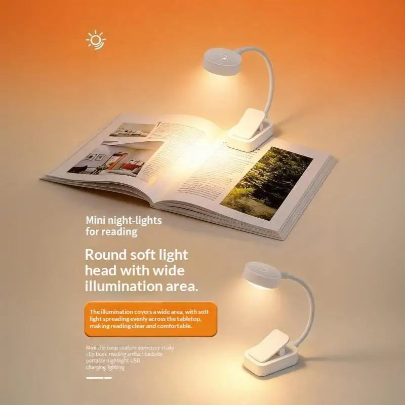 USB Rechargeable Clip On LED Reading Lamp Flexible Gooseneck Eye Protection Book Light For Student Study Bedroom Travel Use