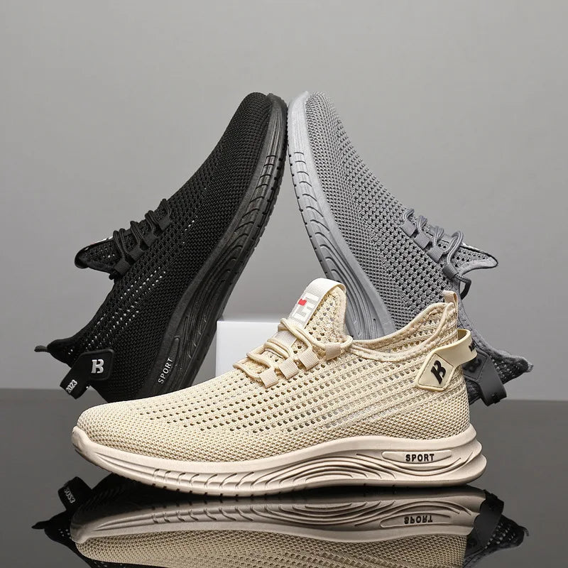 Fashion Men Knit Mesh Trainers Cushioned Soft Sole Non Slip Breathable Walking Sneakers Casual Outdoor Running Street Footwear