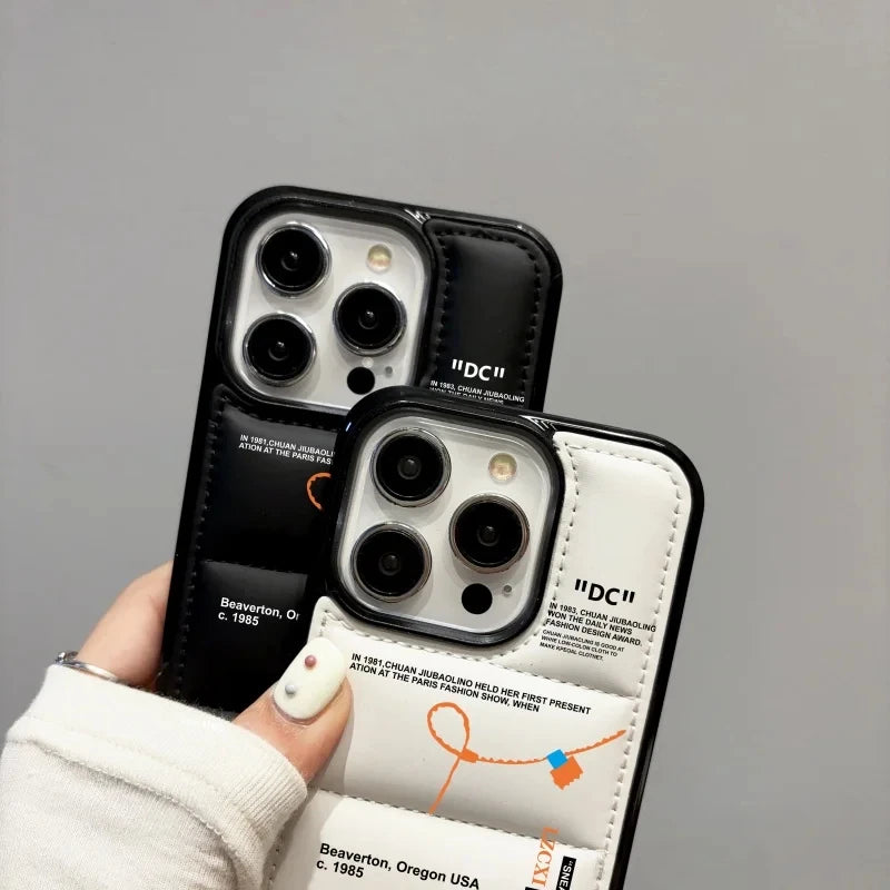 Luxury black white down jacket Sneakers AIR shoelace Phone Case for iPhone 16 11 12 13 14 15 17 Pro Max Plus shockproof Cover