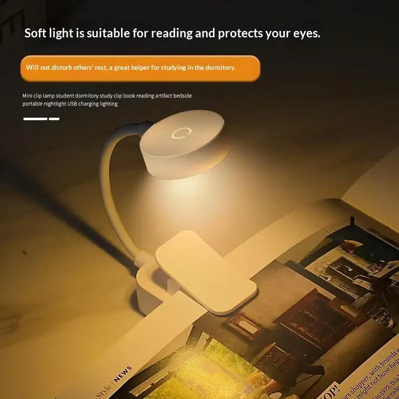 USB Rechargeable Clip On LED Reading Lamp Flexible Gooseneck Eye Protection Book Light For Student Study Bedroom Travel Use