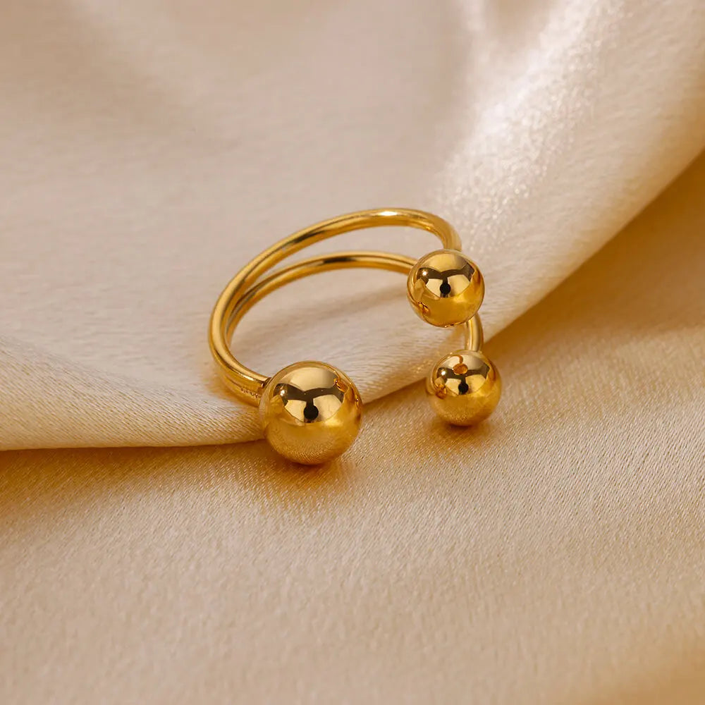 Multi Layer Bead Finger Ring For Women Gold Color Stainless Steel Opening Adjustable Ring Fashion Jewelry Birthday Gift anillos