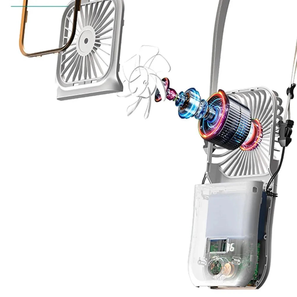 3-in-1 Hanging Neck & Handheld Fan, 3000mAh Portable Power Bank with USB Charging for Outdoor Office Travel