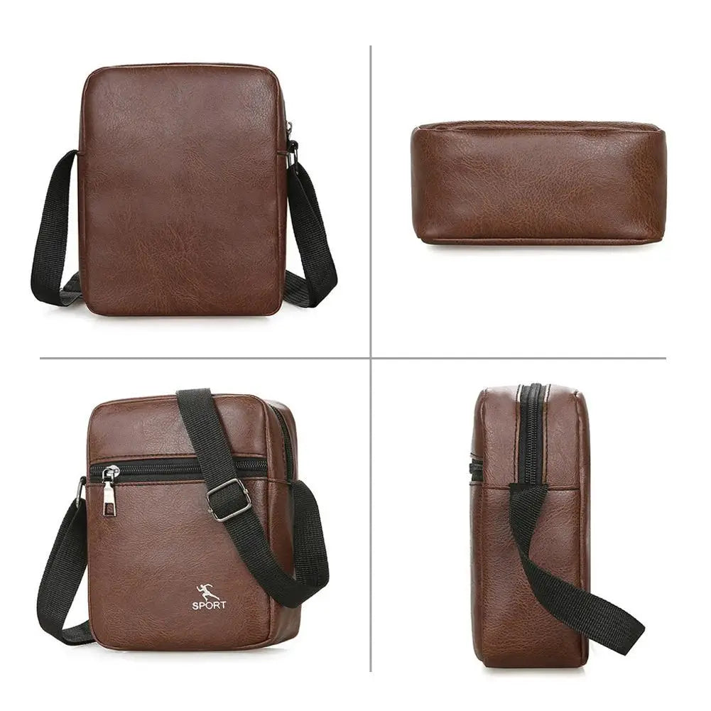 PU Leather Crossbody Bag for Men Office Worker Sling Messenger Shoulder Bags Travel Brown Khaki Handbags Small Tote