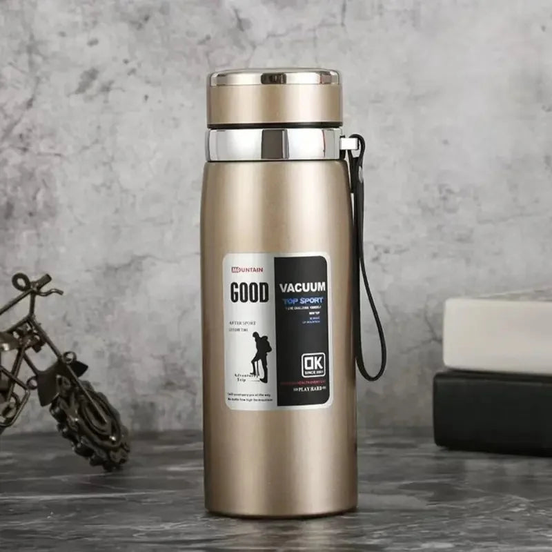 800/1000ml Stainless Steel Sports Bottle with Leak-Proof Design and Carry Strap, High Volume Vacuum Flask