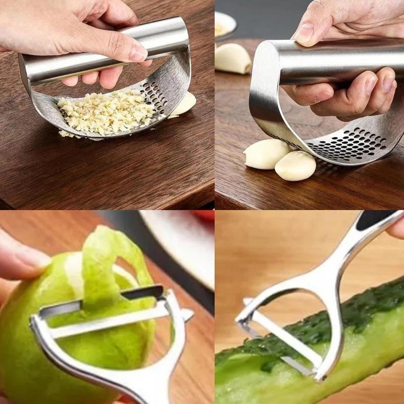 Multifunctional Garlic Press Kitchen Stainless Steel Garlic Crusher Pressing Mash Garlic Sliced For Home Cooking Masher Tool