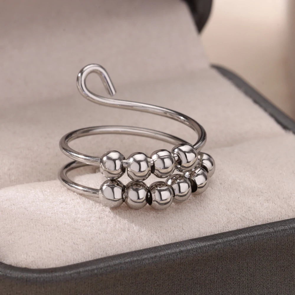 Multi Layer Bead Finger Ring For Women Gold Color Stainless Steel Opening Adjustable Ring Fashion Jewelry Birthday Gift anillos