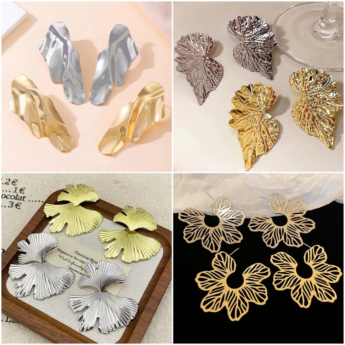 Simple Irregular Twist Metal Drop Earrings for Women Vintage Leaf Round Flower Dangle Earrings Geometric Personality Jewelry